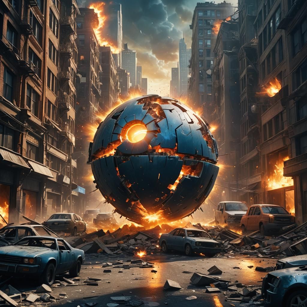 Apocalyptic Orb Destroys City in Detailed Matte Painting