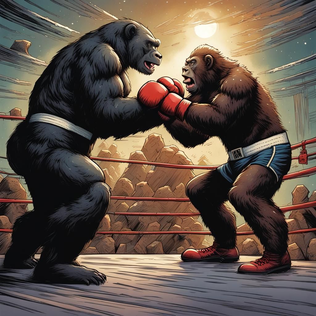 Boxing Bear fights Boxing Gorilla