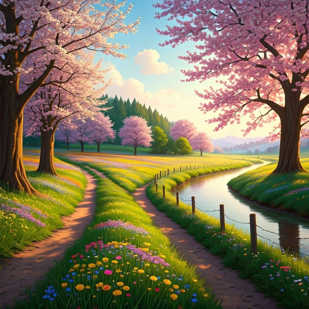 Colorful Wildflower Meadow in Impressionist Style