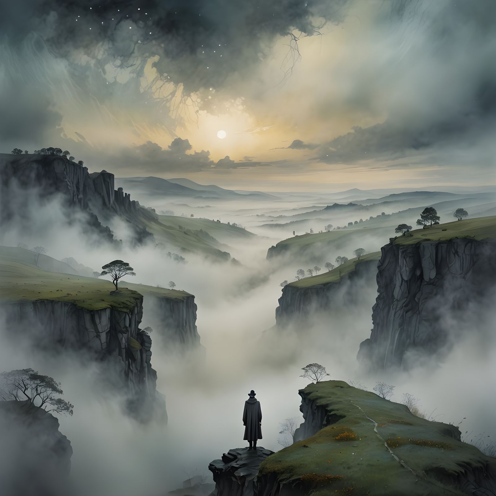 Ethereal Futuristic Landscape with Forgotten Thoughts and Lo...