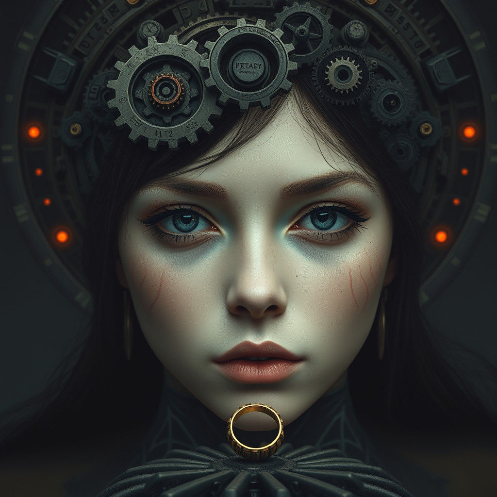 Desolation: Young Woman's Gaze in Futuristic Digital Art