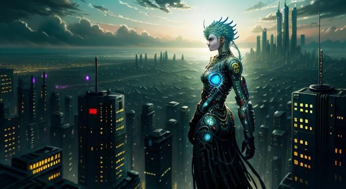 Biopunk Cityscape, Goddess , 

edge