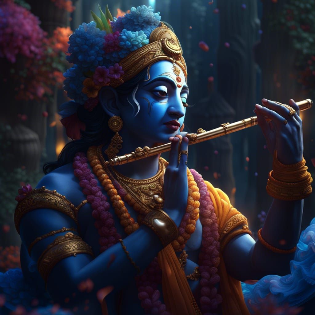 Lord Krishna playing flute AI Generated Artwork NightCafe Creator