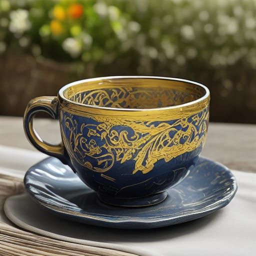 Wabi Sabi Teacup in Golden Hour Light, Paper Diorama