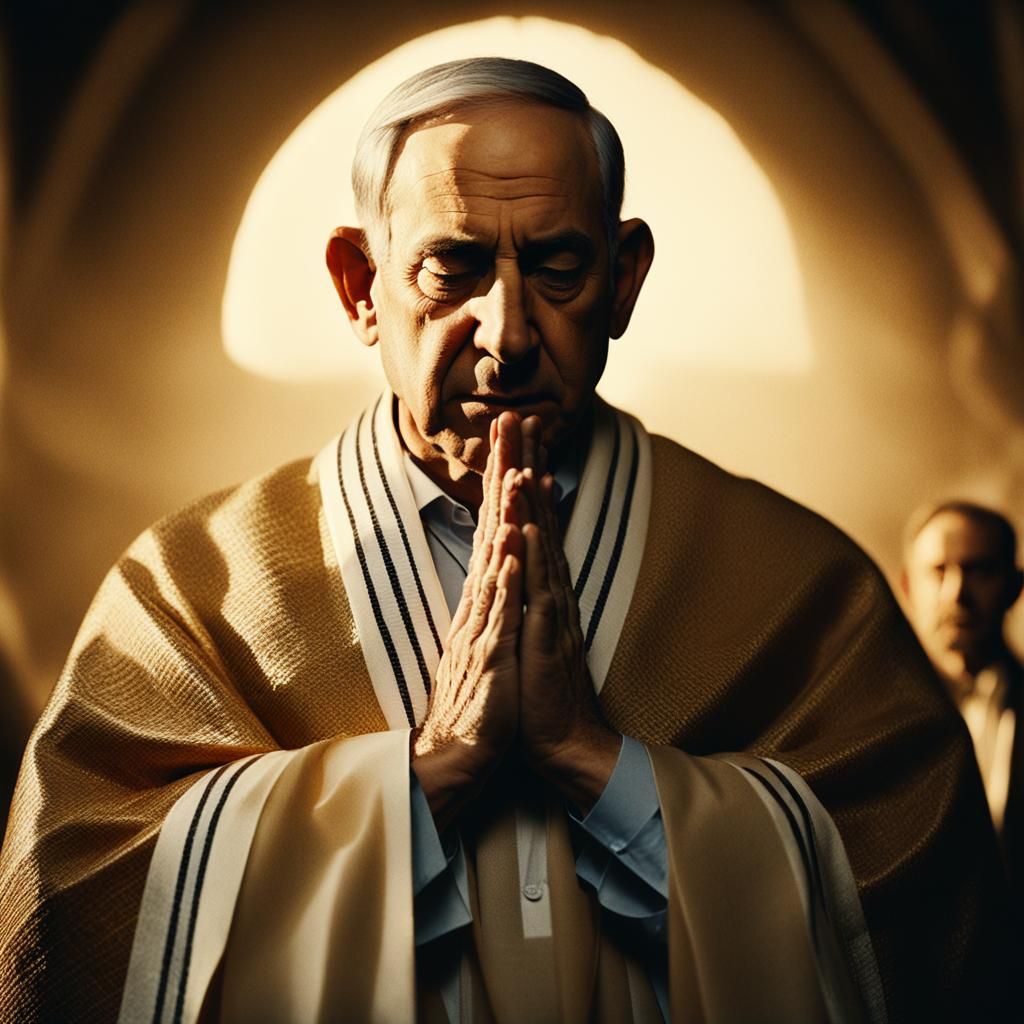 Cinematic Prayer: Man in Tallit Bathed in Golden Light