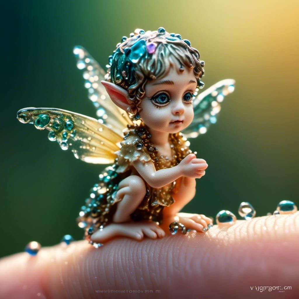 Tiny Fairy on Finger in Macro Photography