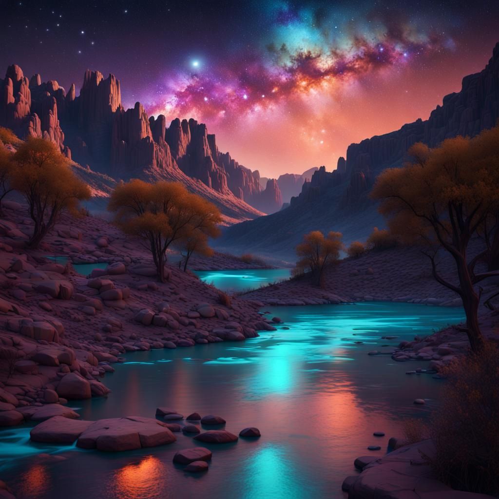 A New Mexico night sky with millions of turquoise and orange...