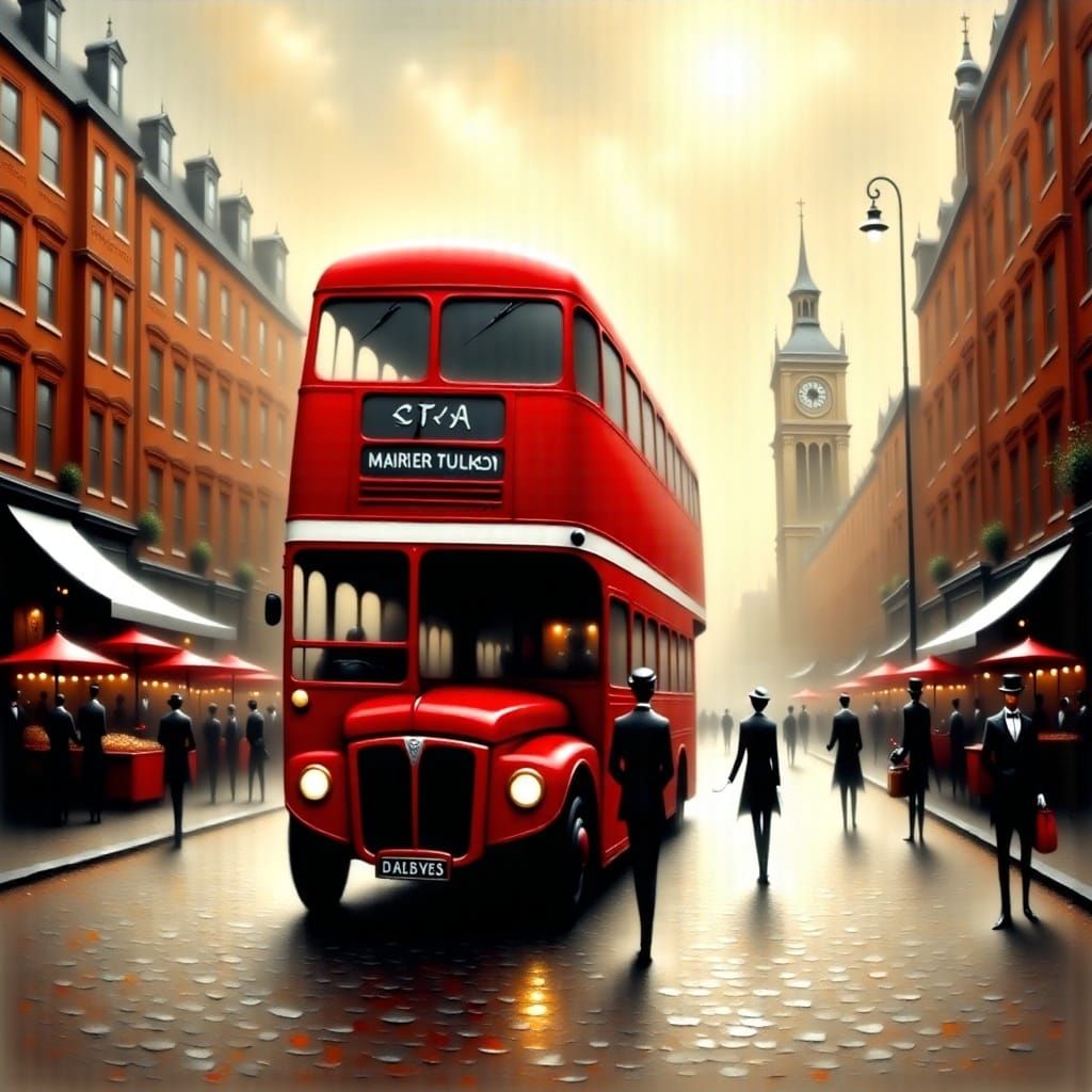 <lora:Black Theater:1.0>London Citybus in an old London Cityview 