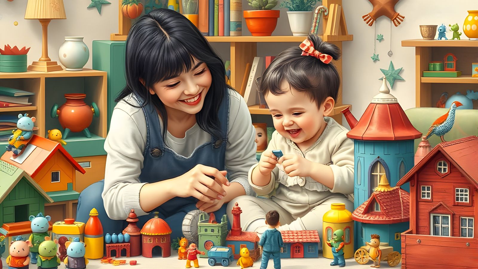 A mother and child playing with some toys  by @Welgan Druid