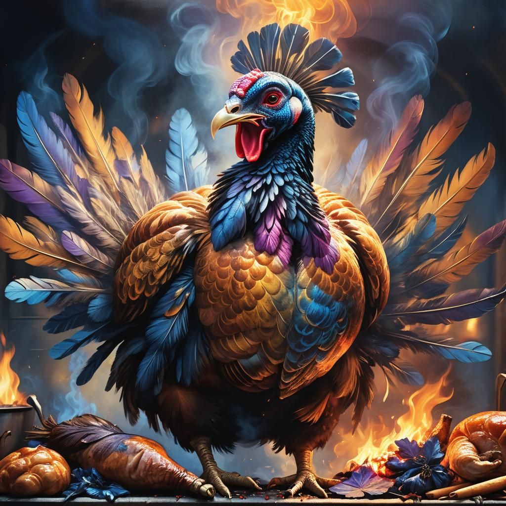 Fiery Turkey Roasting: Surreal Dutch Master Art