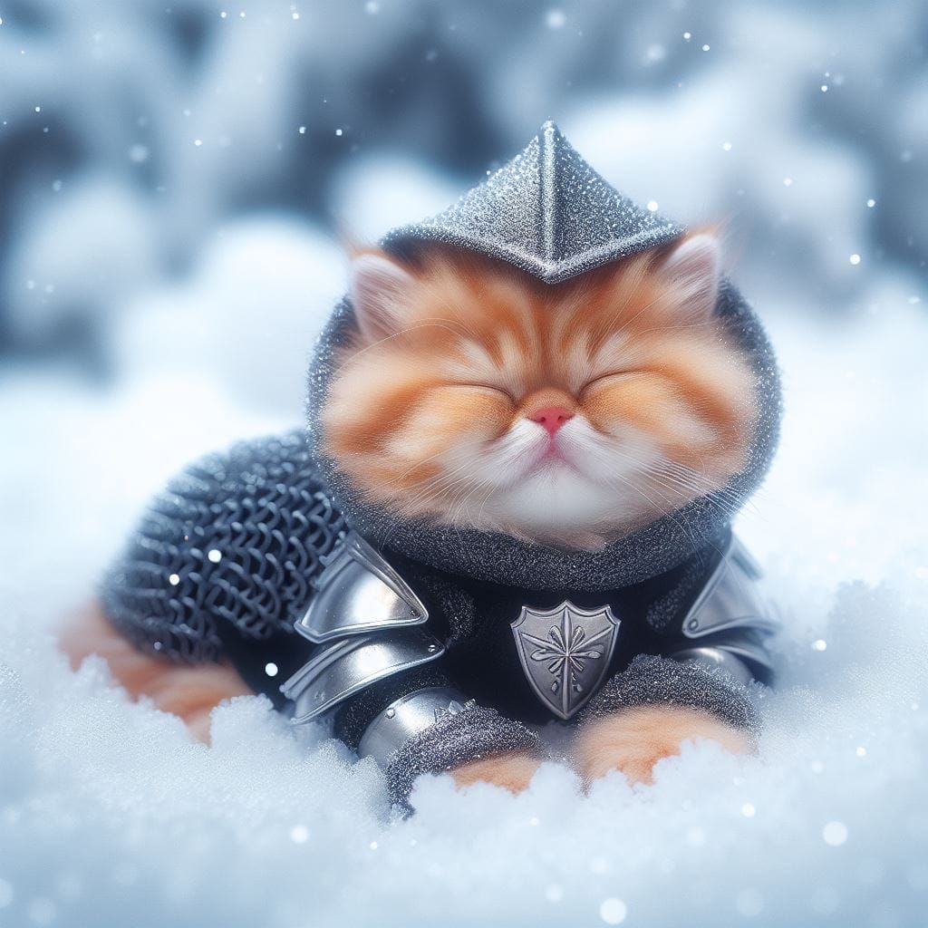 Sleeping Carmel Marshmallow Kitten Black Knight