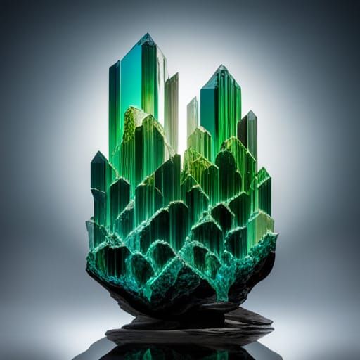 An intricate hyperdetailed very shiny green crystal shard, v...
