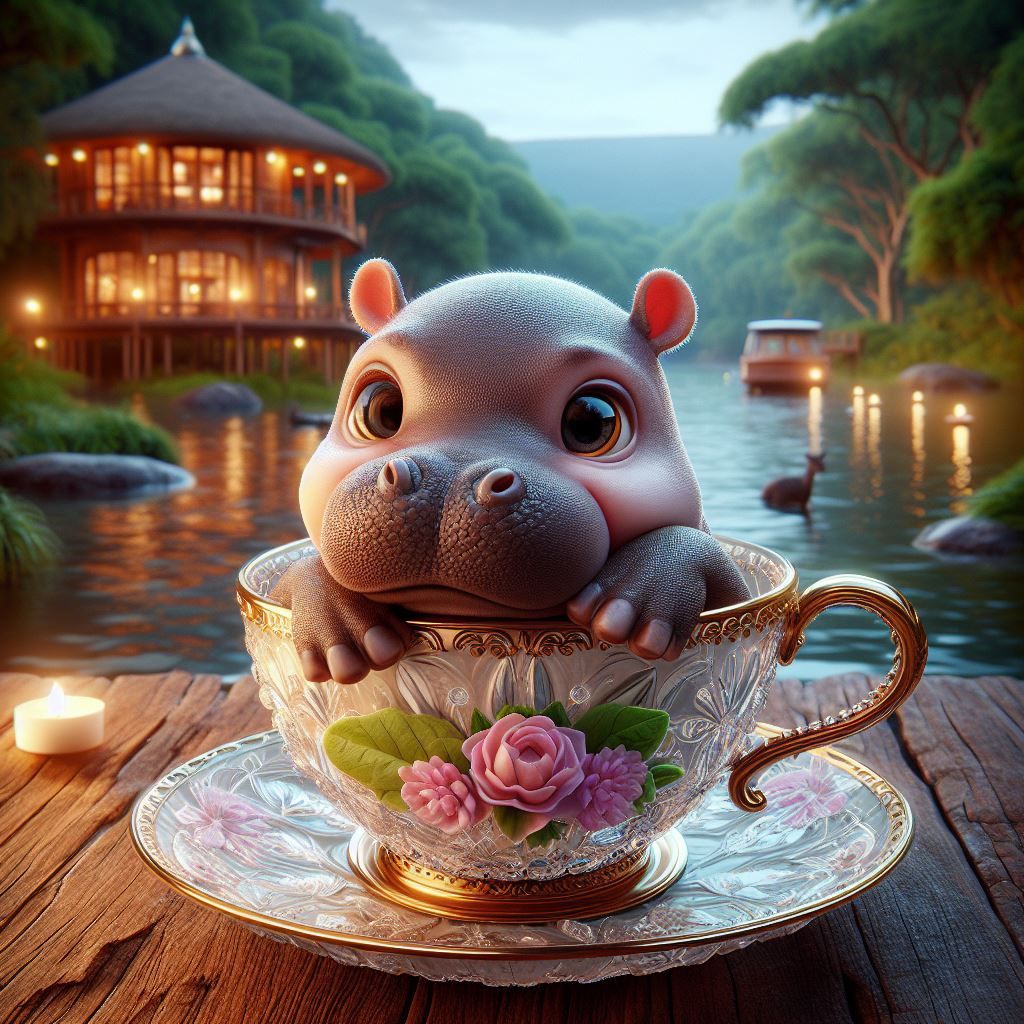 Cute Hippo in a teacup