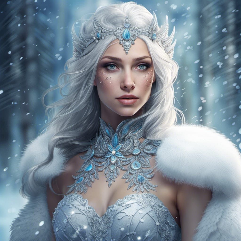 Portrait of a Stunningly Beautiful Snow Queen - AI Generated Artwork ...