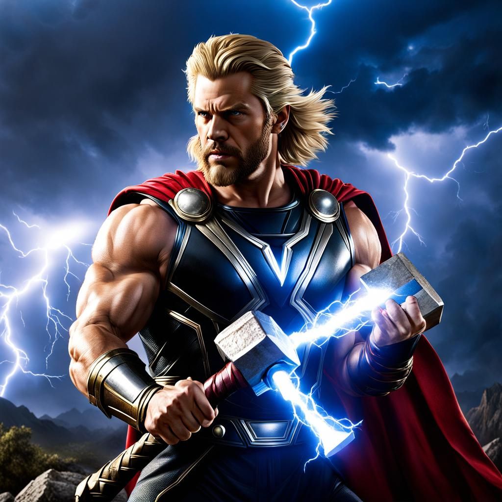 Thor with his hammer with lighting and thunder - AI Generated Artwork ...