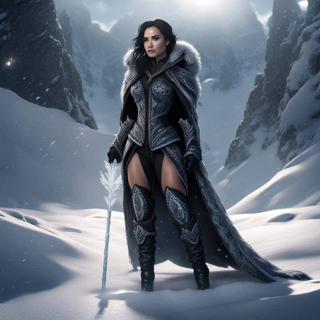 Demi Lovato is a Snow Queen wearing a black leather outfit a...