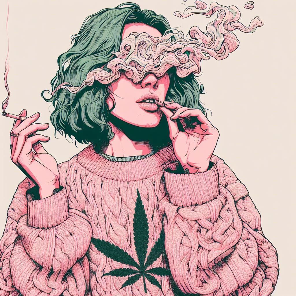 Psychedelic Portrait of Woman in Oversized Sweater
