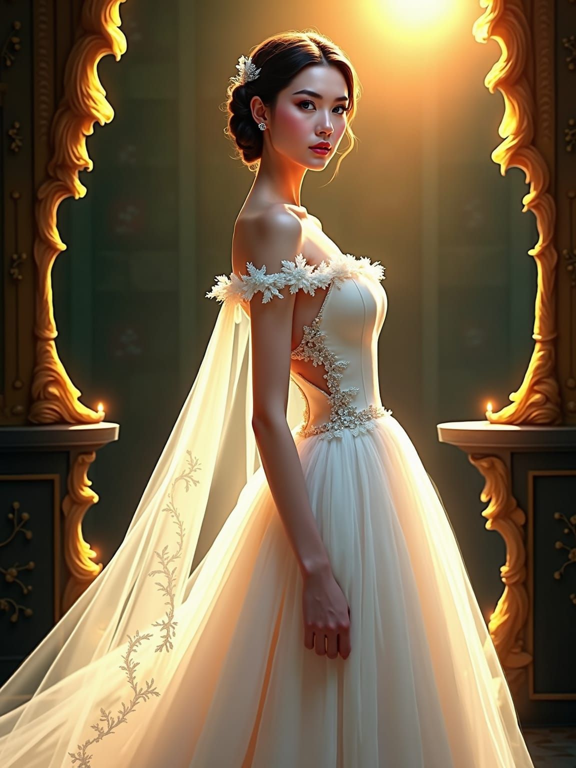Make a beautiful princess in a white dress