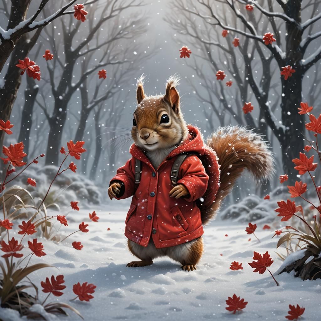 They baby squirrel entering winter