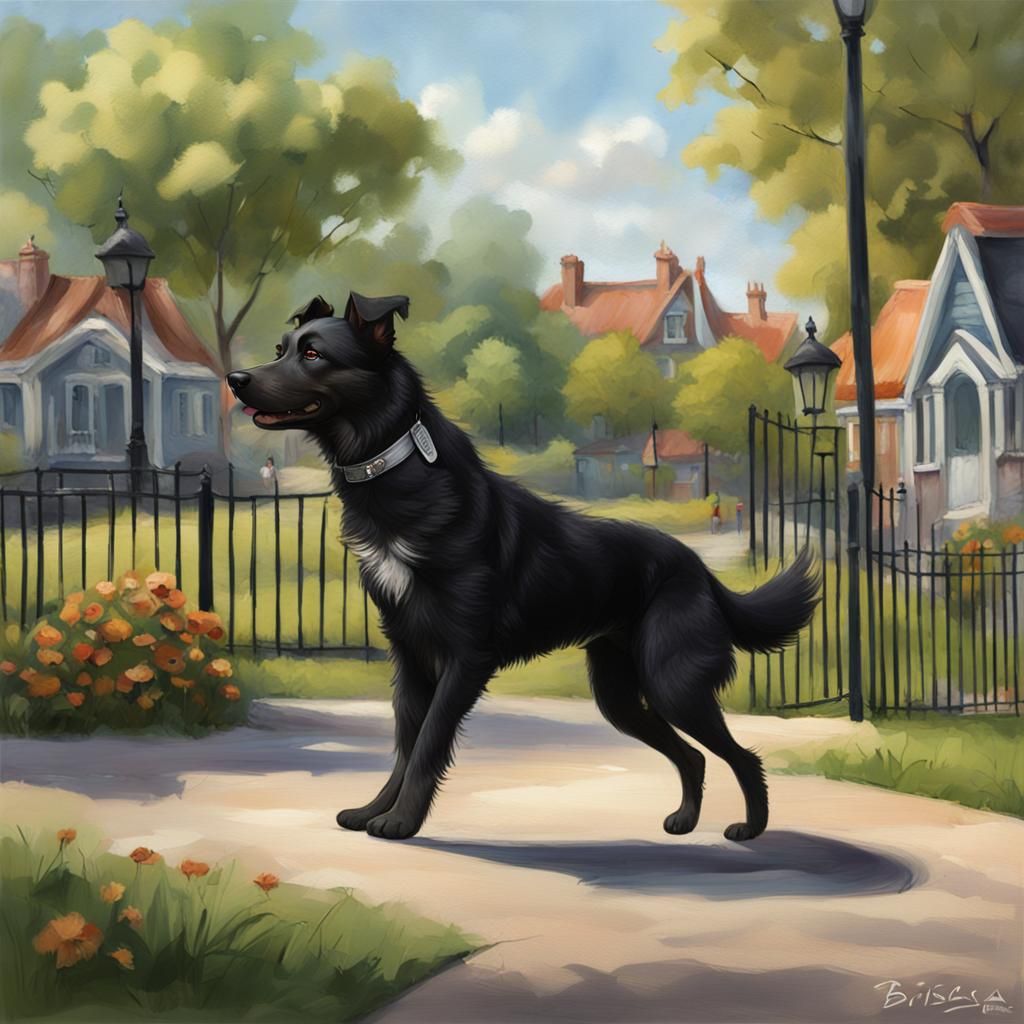 Title: "Brisa's Playtime: A Black Medium-Sized Mutt Enjoying...