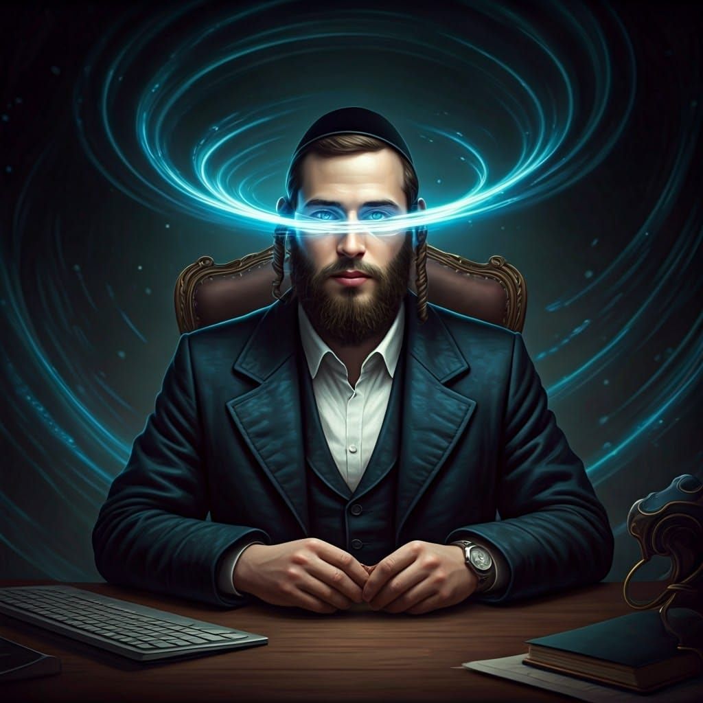 Contemplative Hasidic Rabbi in Ethereal Digital Realm