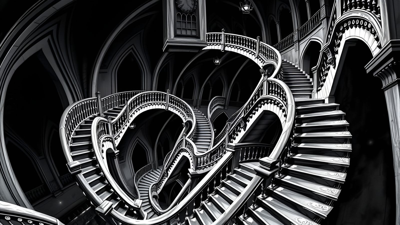 Colossal Escher staircase that twists and turns with no beginning or end.   by @Brooky