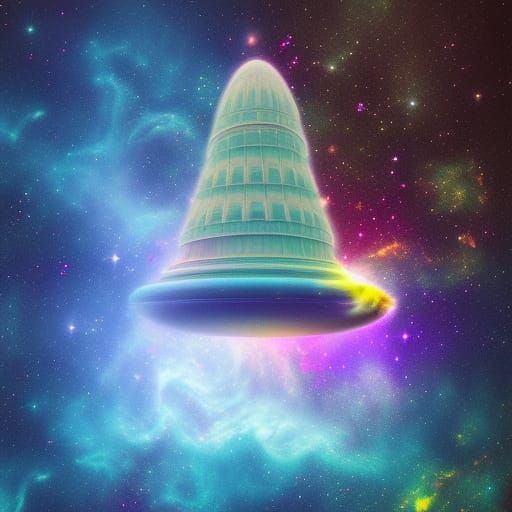 A Temple floating deep in space with a nebula in the background 8k resolution holographic astral cosmic illustration mixed media