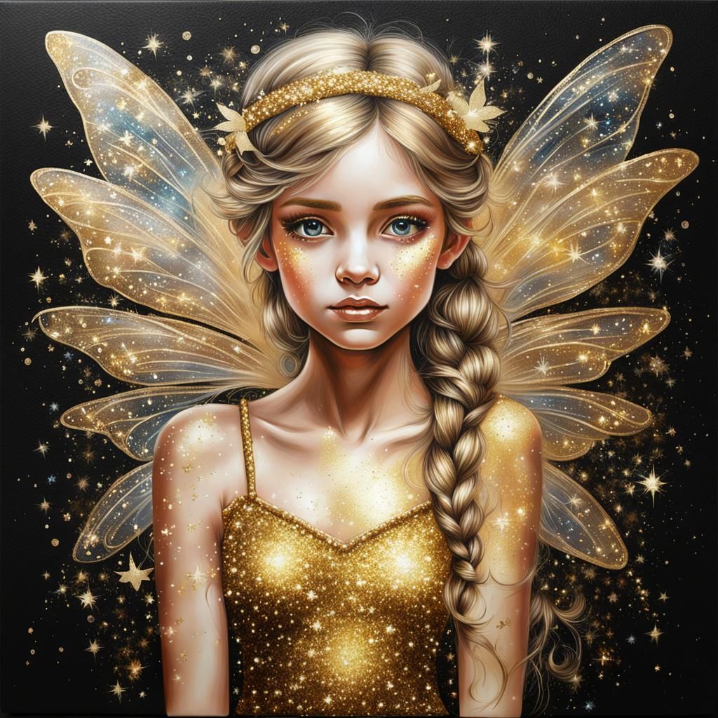 A very realistic painting of a sparkly fairy, visible brushs...