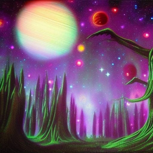 Alien Night Sky Forest - AI Generated Artwork - NightCafe Creator