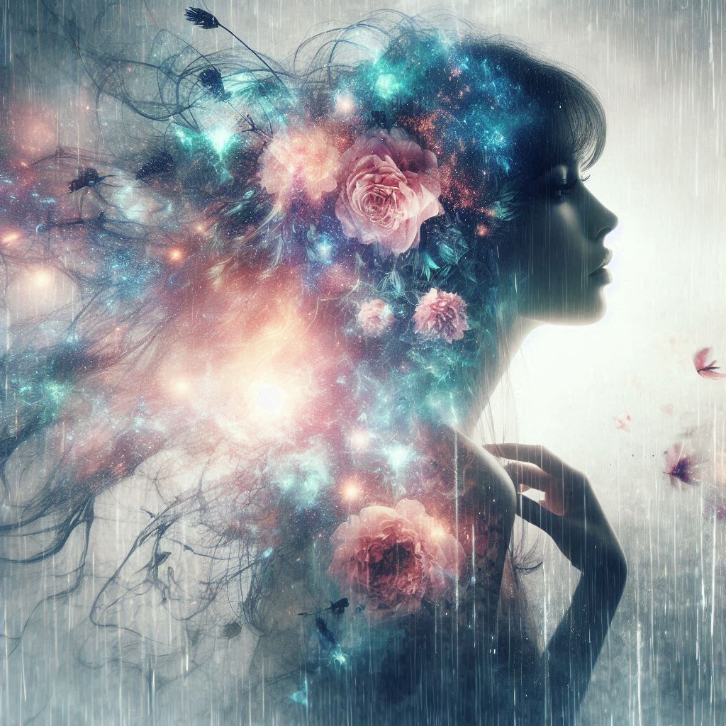 double exposure beautiful fantasy DALL-E 3 portrait landscap...