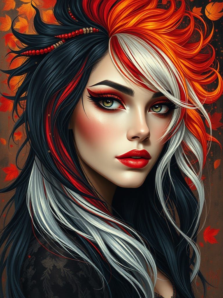 A ravishingly beautiful woman with a vibrant spirit, her fiery black and white hair cascading down her back like a water...