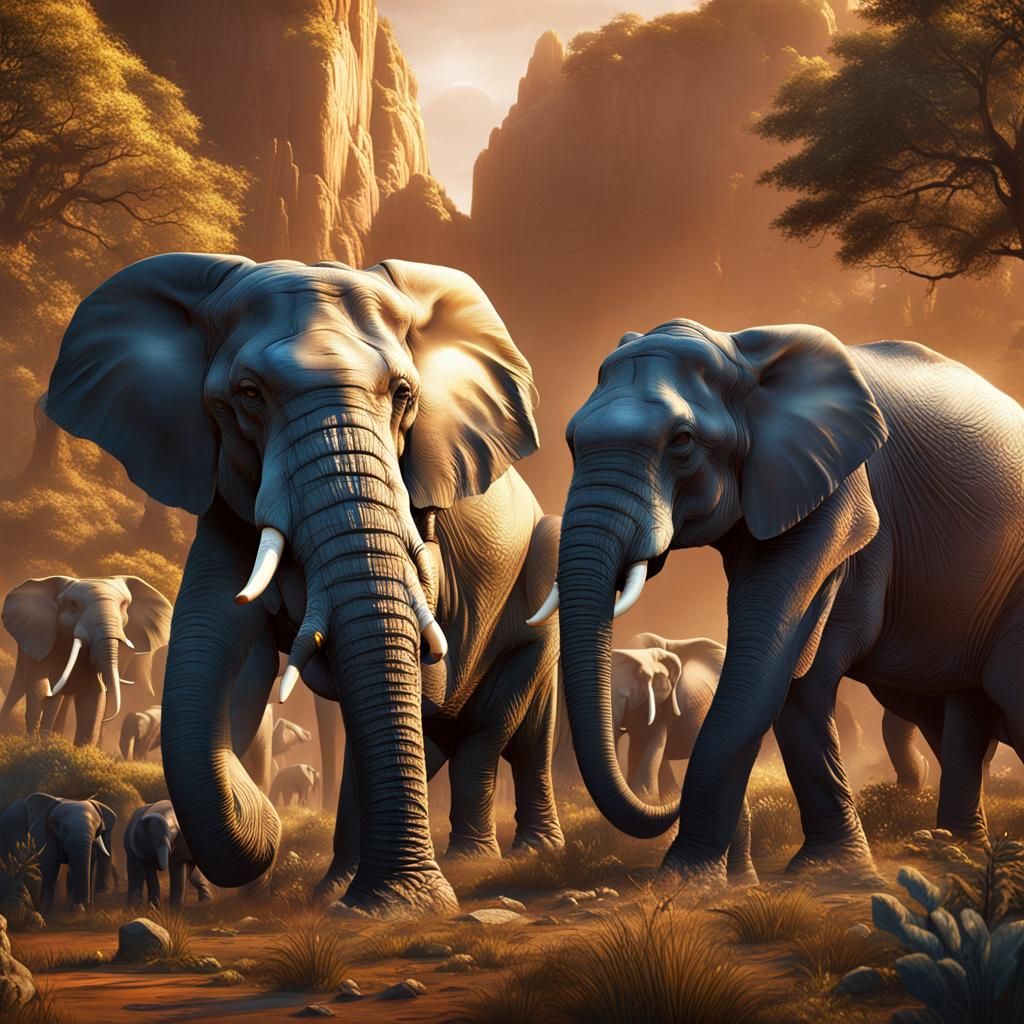 The elephant family in their habitat