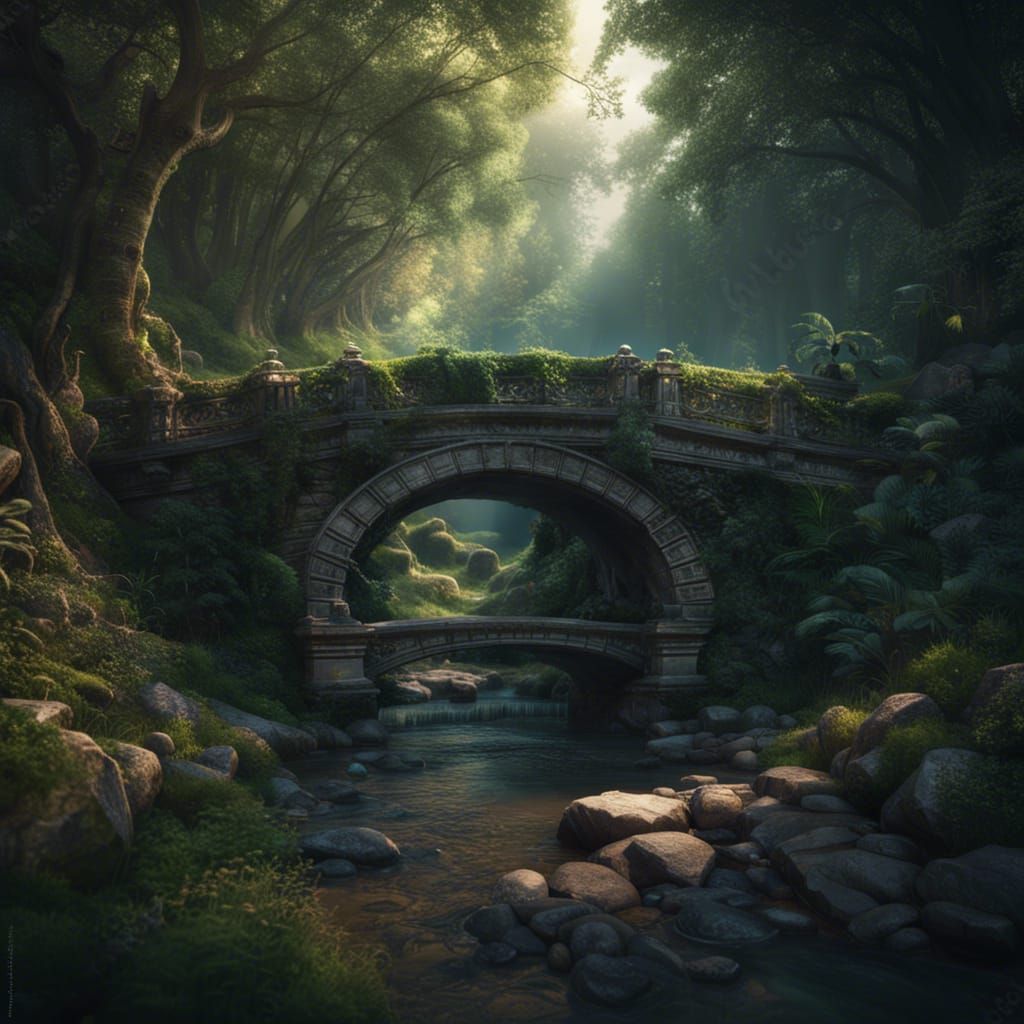Ancient bridge over a stream in a hidden forest  by @Catarina Gaivoto