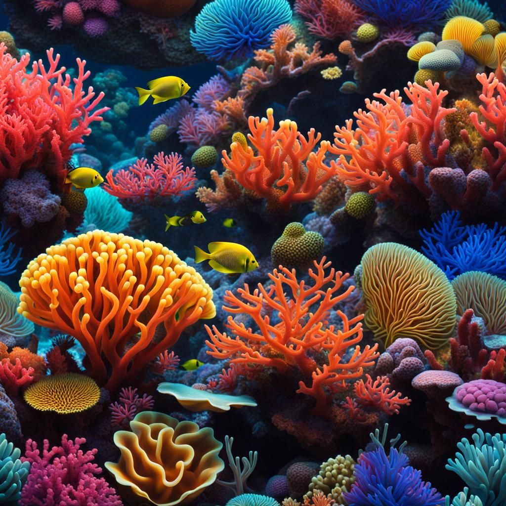 A vibrant underwater landscape teeming with colorful corals, tropical fish, and other marine life.
Close-up ...  by @  debster