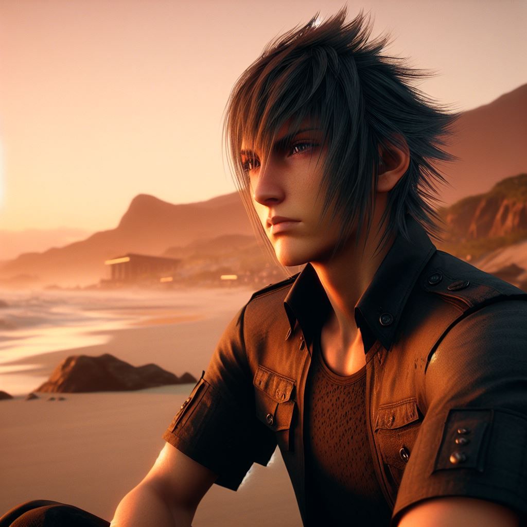 Noctis watching the sunset