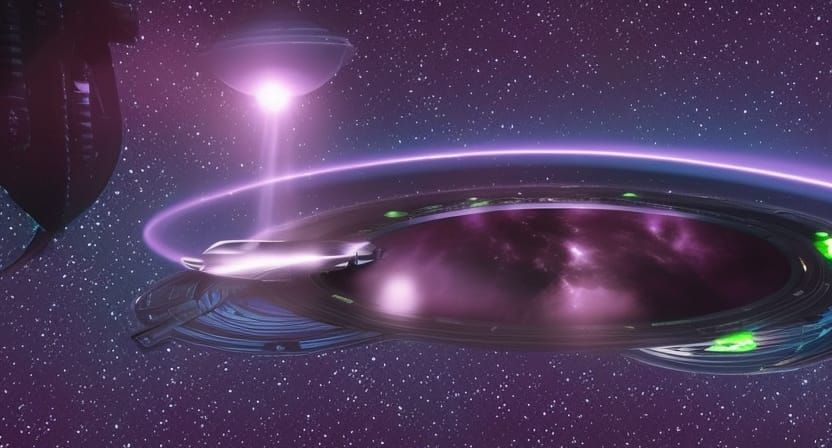 Aliens in ufo in Purple Nebula