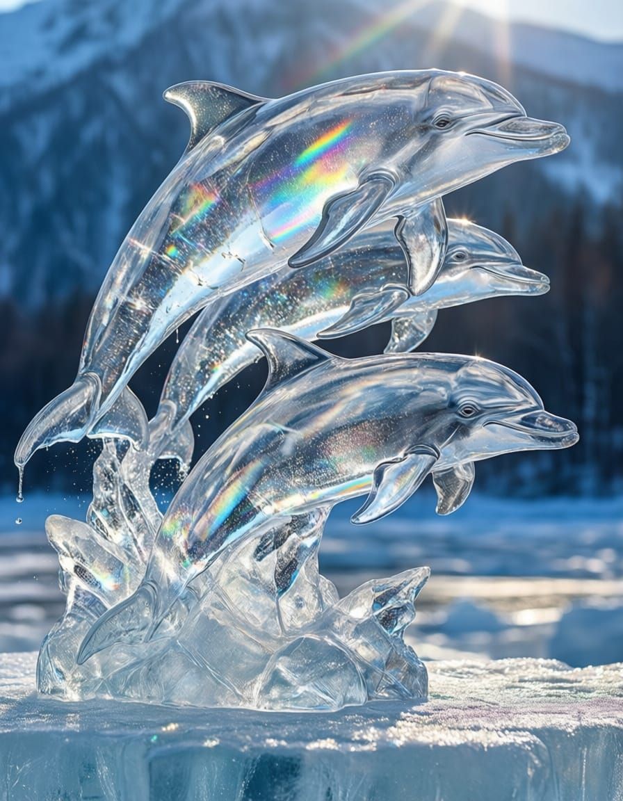 Three leaping dolphins