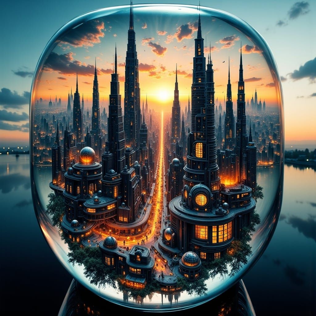 <lora:Abstract Reality:1.0> Amazing jewellery of Sunset cyberpunk city inside A city inside a signet ring amazing macro details, hyperealist...