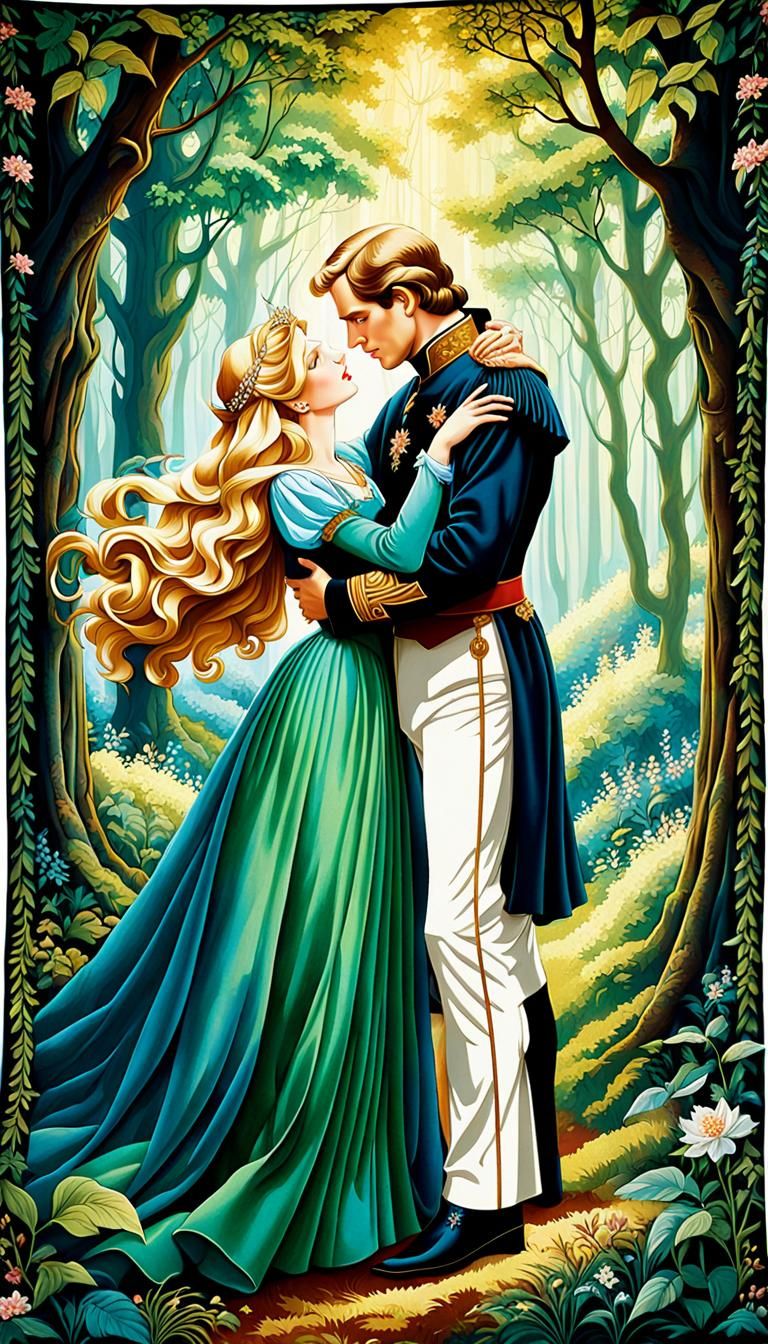 Romantic Renaissance Tapestry of Princess Aurora and Prince ...