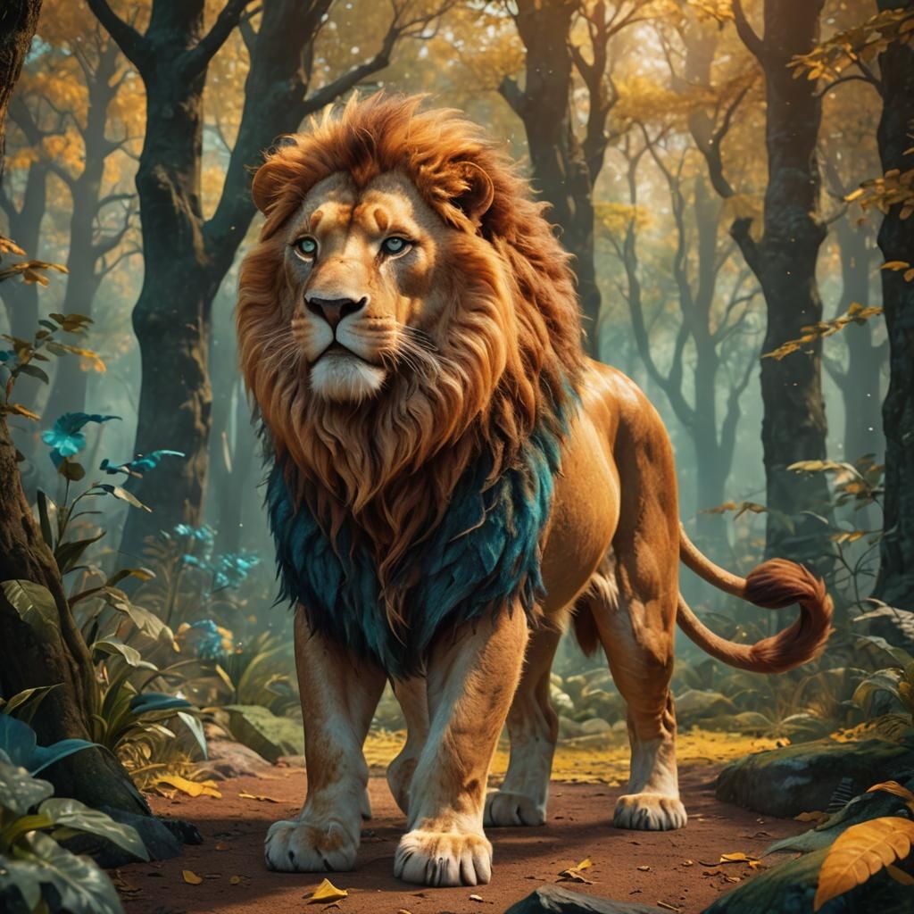 Majestic Ginger Lion with Blue Eyes in Fantasy Art