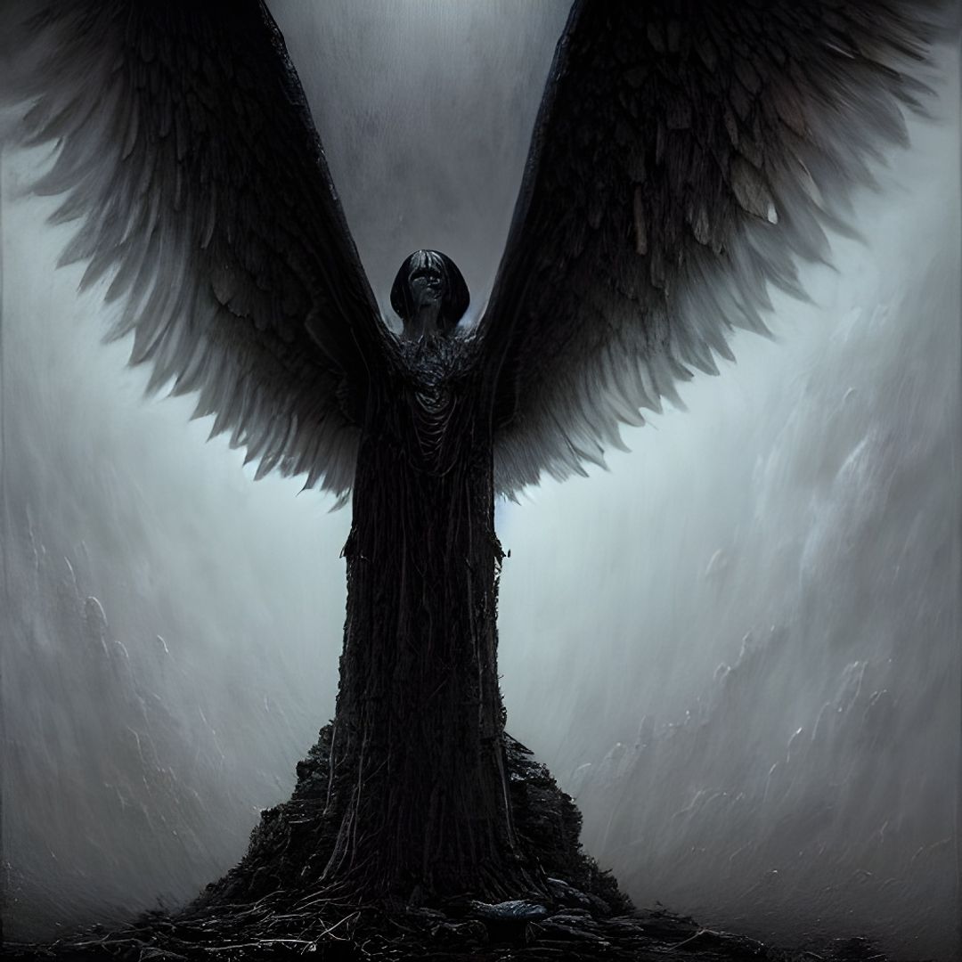 Dark fantasy shadow angel with full spread wingspan - AI Generated ...