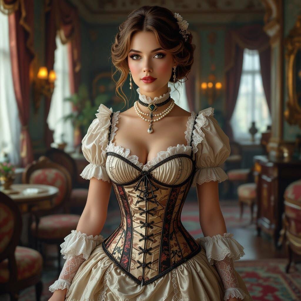 Beautiful lady in a corset in her 1910 apartment   by @Anna Kendrick fan