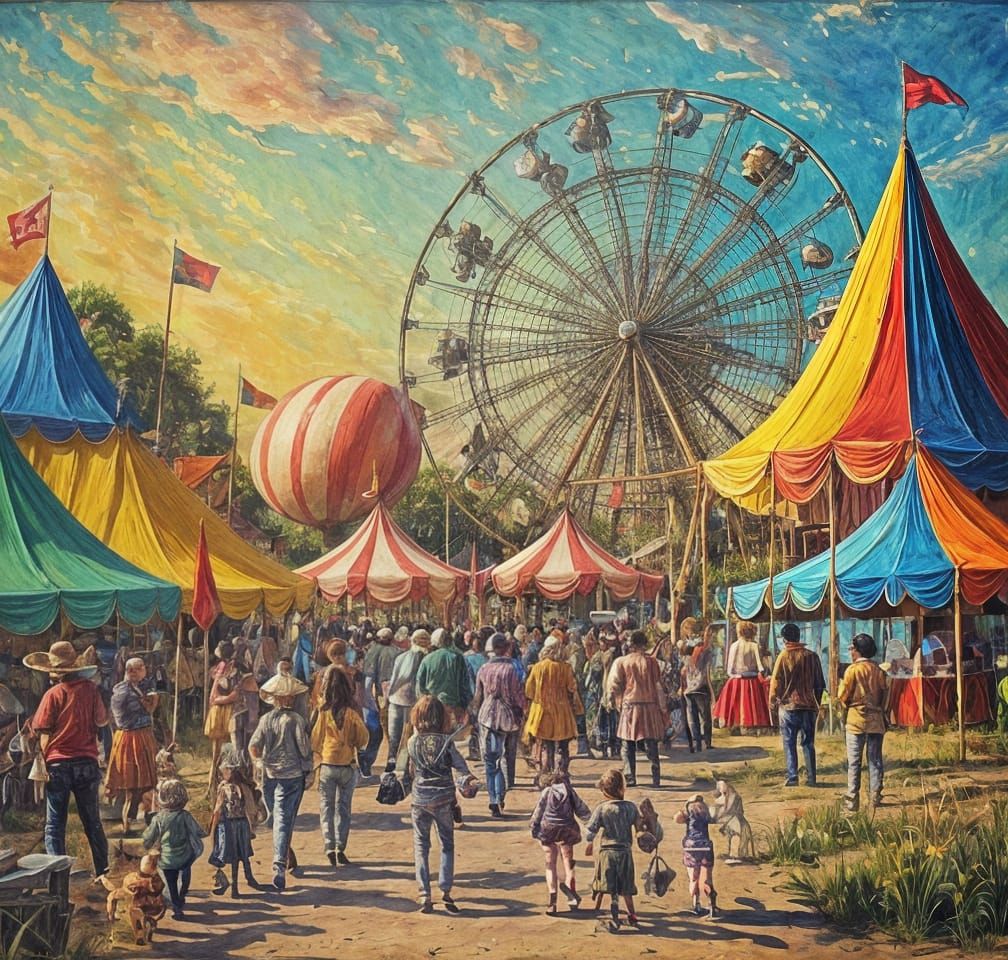 Fantastical Circus Tent Oil Painting in Grungy Style