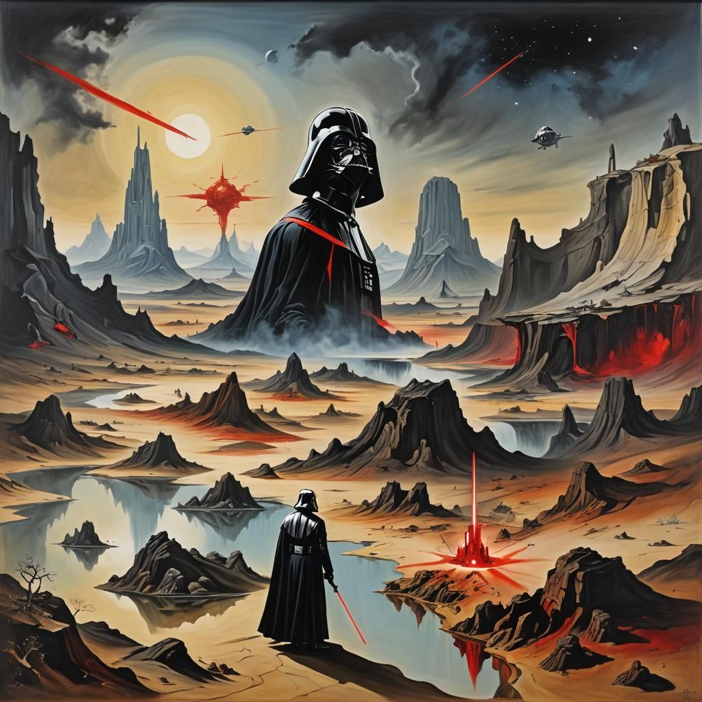 Star Wars surrealist landscape by Salvador Dalí, with Darth Vader with ...
