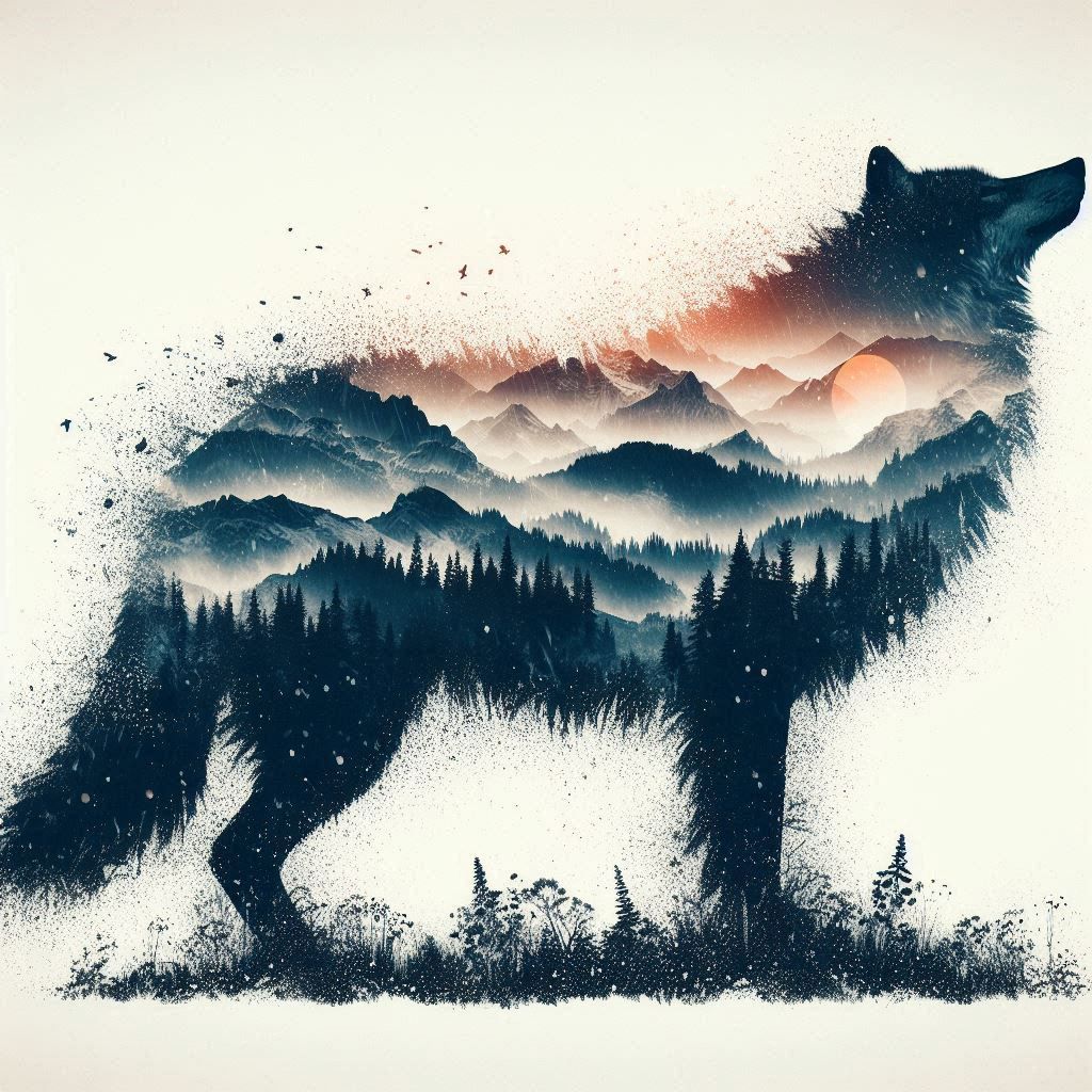 double exposure beautiful fantasy DALL-E 3 portrait landscape..
