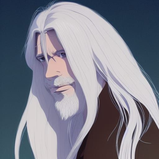 Long white haired man