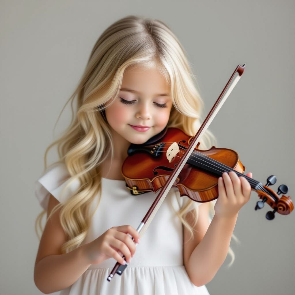 Photorealistic Portrait of Young Girl Playing Violin