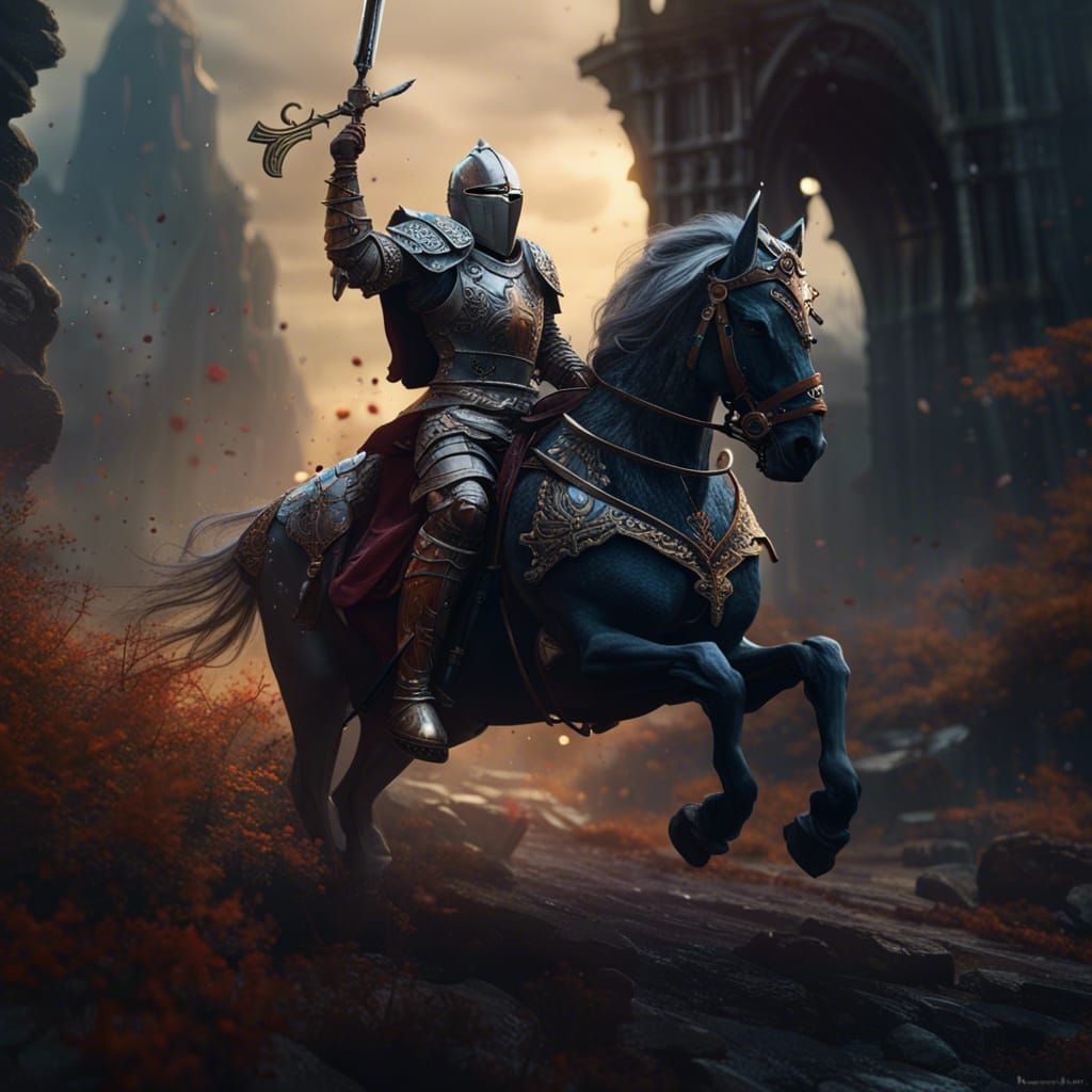 A knight riding into battle wielding a sword - AI Generated Artwork ...