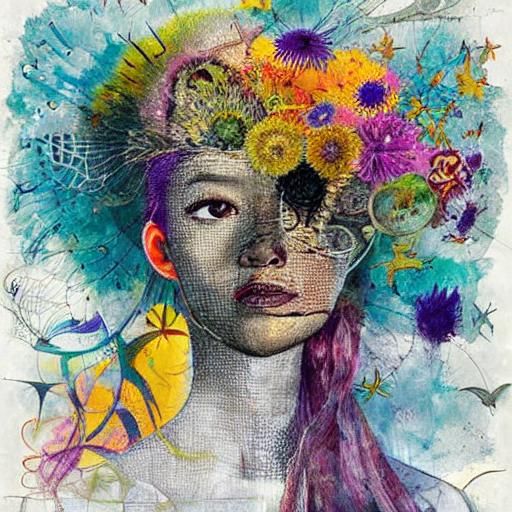 painting , Asian woman, russ mills, textile art, neural netw...