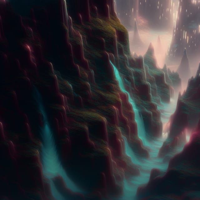 Futuristic Sci-fi mountains and waterfalls by WLOP beeple Gr...